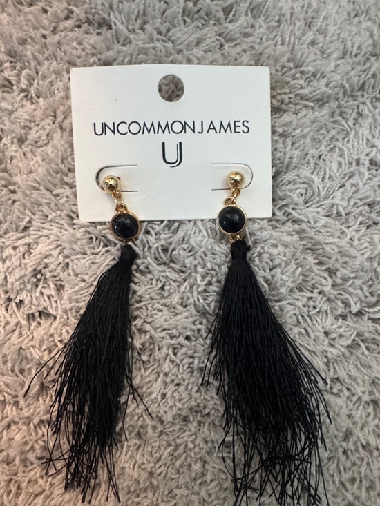 Uncommon James Jewelry - Uncommon James Black Tassel Drop Earrings with Gold Accents